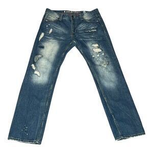 Jordan Craig Men's Blue Distressed Ripped Paint Splatter Denim Jeans‎ Size 36x32